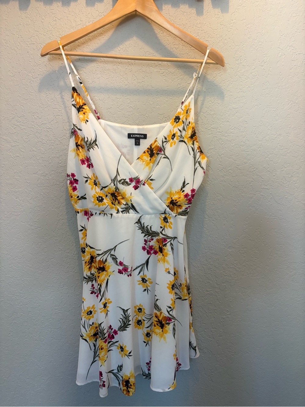 Express White Floral Mini Dress with Yellow & Pink Blooms